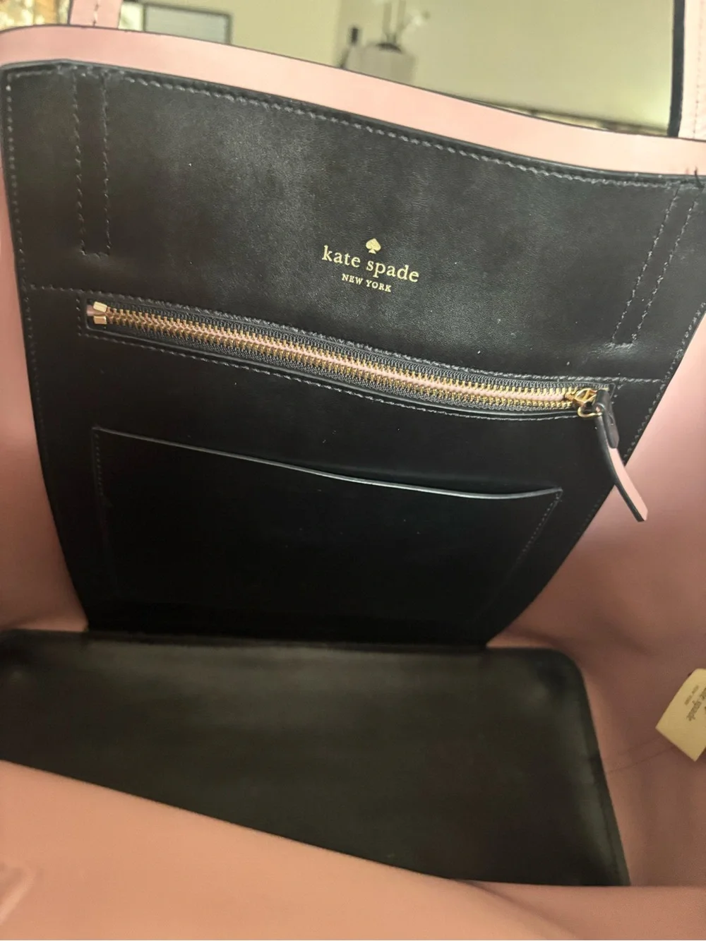 kate spade Black Leather Bunny Tote with Pink Trim